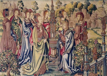 Bathseba empfängt zwei Boten von David am Brunnen, ca. 1510-15